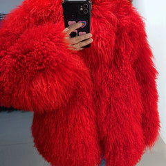 Designer Oversized Shearling Mongolian Fur Coat