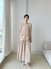 Plissé Beaded 2-Piece Trouser Set