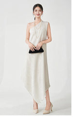 Asymmetric Pleated Midi Dress