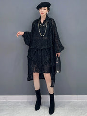 Women's Black Lace Mesh Oversized Blouse