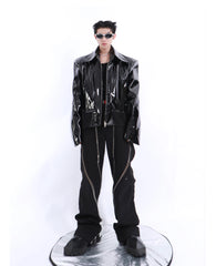 Men's Shiny Faux Leather Biker Jacket | Luxury Streetwear