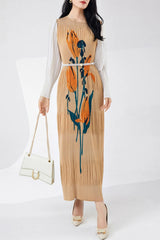 Floral Plissé Long Sleeve Dress