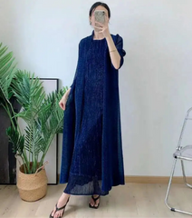 Luxury Pleats Dress & Coat Set