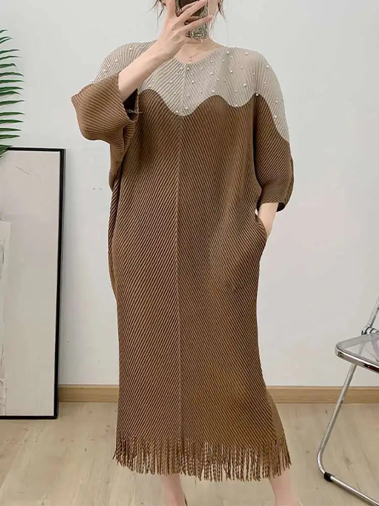 Luxury Plissé Dress with Tassel