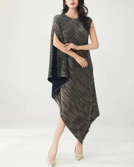 Plissé Metallic Cape Dress