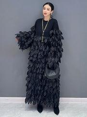 Luxurious Chic Long Sleeve Dress: Black Handmade Patchwork