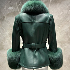 Women's Luxe Leather Winter Jacket with Fox Fur Collar