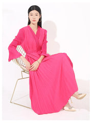 Luxury Pleats Wrap Dress with Sleeves