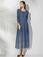 Luxe Plissé Square-Neck Dress