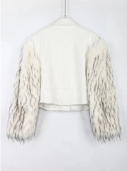 Cropped Motorcycle Faux Leather & Fur Jacket