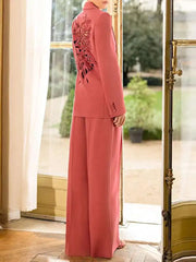 Women's Embroidered Wide-Leg Pant Suit