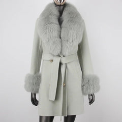 Women's Petite Cashmere & Wool Coat - Fox Fur