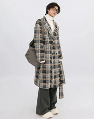 Men's Tailored Tweed Plaid Long Coat