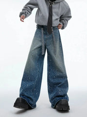 Men's Japanese Streetwear Rhinestone Baggy Jeans