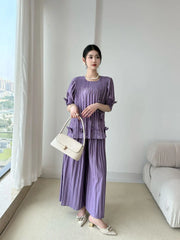 Plissé Beaded 2-Piece Trouser Set