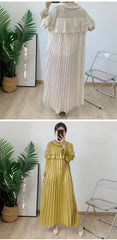 Pleated Modest Metallic Long Sleeve Midi Dress