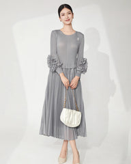 Ruffle Sleeve Plissé Dress