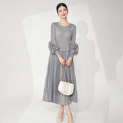 Luxury Plissé Flower Sleeve Dress