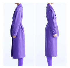 HEYFANCYSTYLE Faux Leather Purple Trench Coat