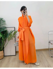 Couture Plissé Pleated Belted Robe Coat