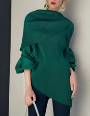 Luxury Draped-Neck Plissé Top