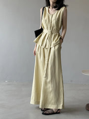 Linen Blend Top & Wide Leg Trousers Set