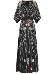 Flowy Sequin-Adorned Evening Dress