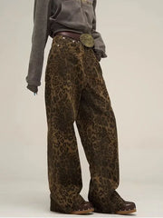 HEYFANCYSTYLE Vintage Leopard Baggy Jeans
