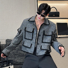 Men's Textured Utility Cargo Tweed Jacket