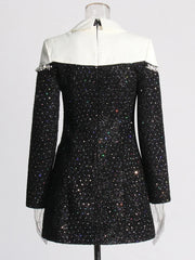 Women's Tuxedo Pearl Embellished Ultra Mini Dress