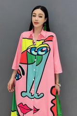 Women's Loose Pink Face Blouse Dress