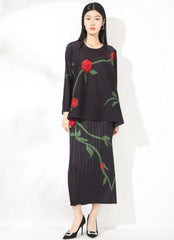 Floral Embroidered Pleated Skirt Set