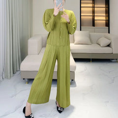 Luxury Pleated Pants & Button-Down Top Set