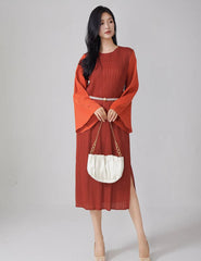 Luxury Flared Sleeve Pleats Dress