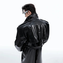 Men's Extra Long Patent Faux Leather Trench Coat