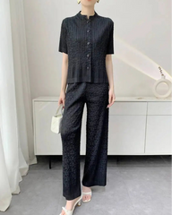 Luxury Pleated Wide-Leg Set