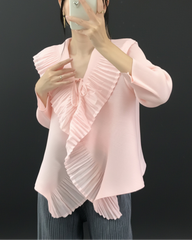 Elegant Plissé Ruffle Blouse Top