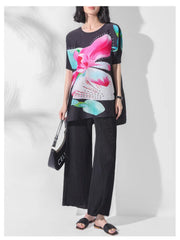 Floral Elegance 2 Piece Pleated Top & Pants Set