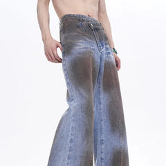 Men's Black Dyed Wide-Leg Streetwear Jeans