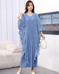 Sculptural Plissé Cape Kaftan