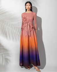 Floral Appliqué Pleated Dress