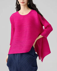 Plissé Asymmetric Fringe Top