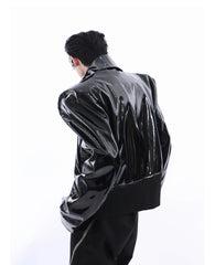 Men's Shiny Faux Leather Biker Jacket | Luxury Streetwear