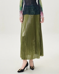 Luxury Metallic Plissé Midi Skirt