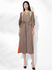 Plissé Midi Dress with Self-Tie