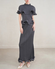 Sculptural Ruffle Plisse Skirt Set