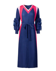 Plissé Midi Dress with Self-Tie