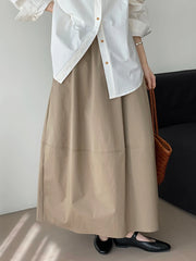 Elastic Waist Cotton Skirt - Women's Midi