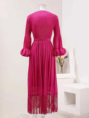 Elegant Fringe Hem Plissé Dress