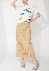 Luxury Plissé Tiered Fringe Skirt